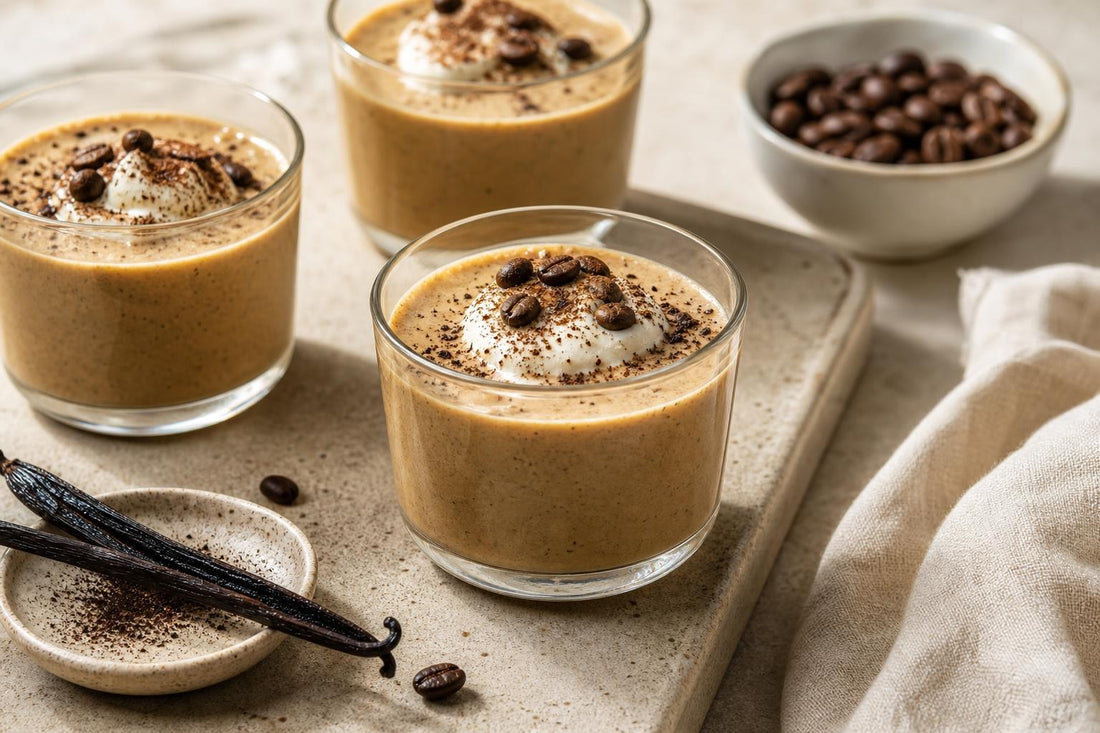 Vegan espresso vanilla pudding made with Madagascar vanilla