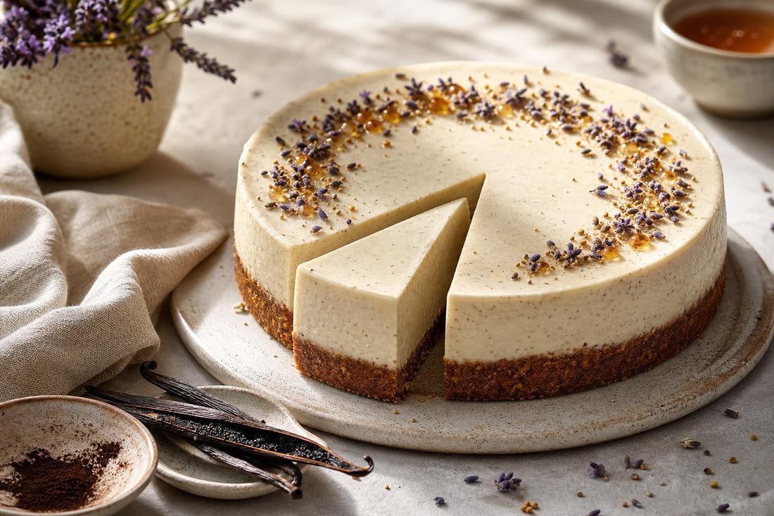 Vegan lavender vanilla cheesecake
