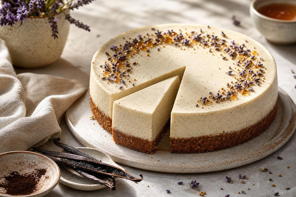 Vegan lavender vanilla cheesecake
