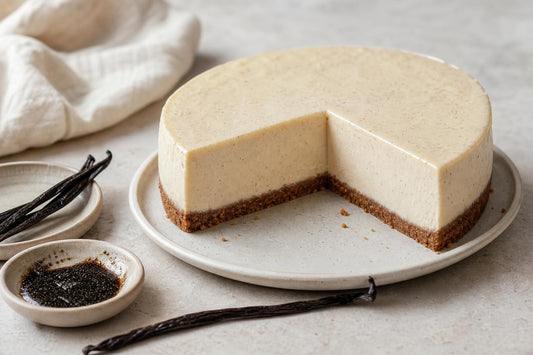 Vegan vanilla cheesecake made with Madagascar vanilla