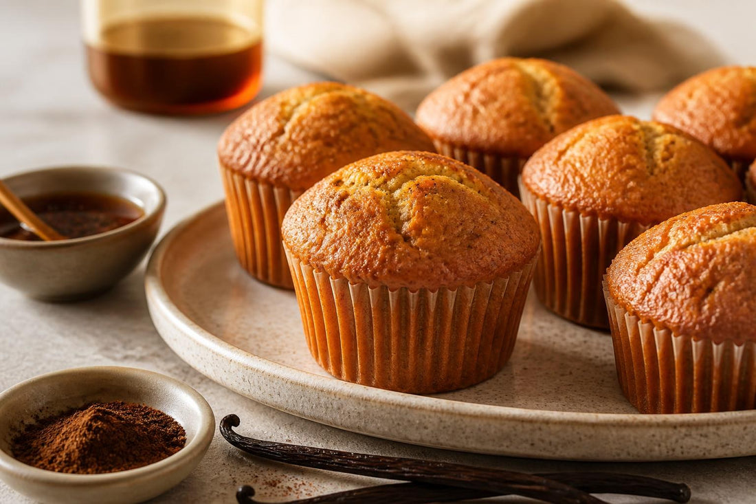 Vegan maple vanilla muffins made with Indonesian vanilla