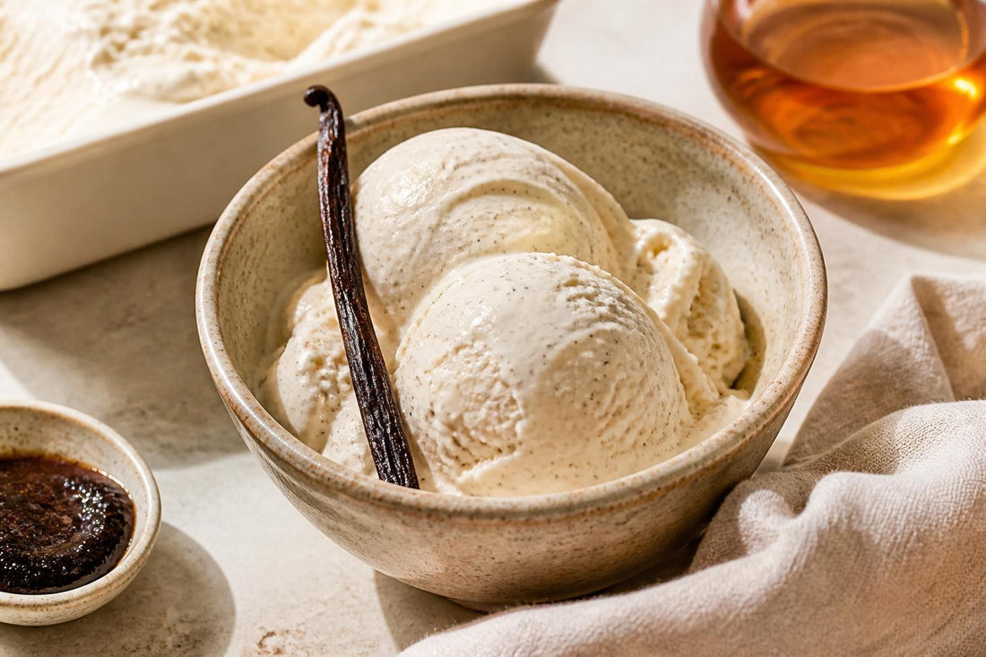 Vegan maple vanilla ice cream made with Tahitian vanilla