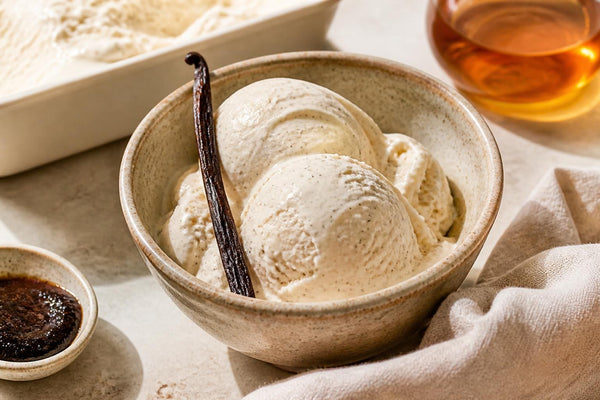 Vegan maple vanilla ice cream made with Tahitian vanilla