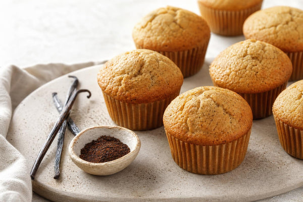 Vegan vanilla muffins made with Mexican vanilla