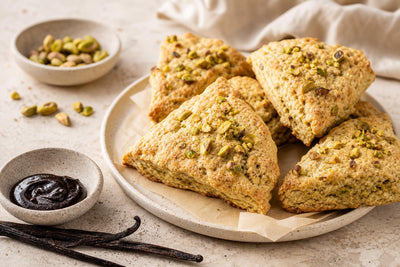 Vegan pistachio vanilla scones made with Mexican vanilla
