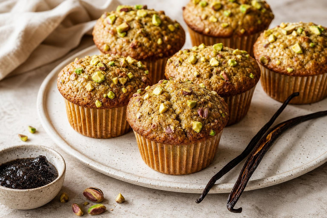 Vegan pistachio vanilla muffins