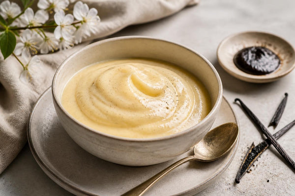 Vegan vanilla pudding made with Tahitian vanilla