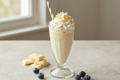 White Chocolate Blueberry Milkshake in a glass