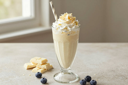 White Chocolate Blueberry Milkshake in a glass