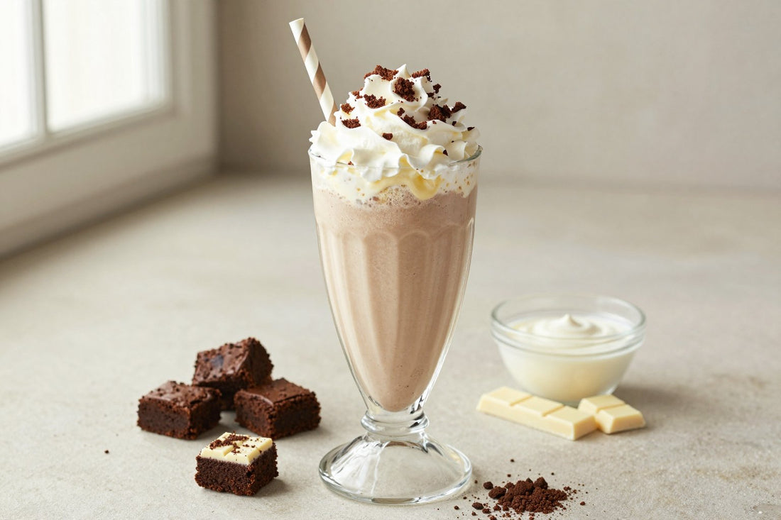 White Chocolate Brownie Milkshake in a glass