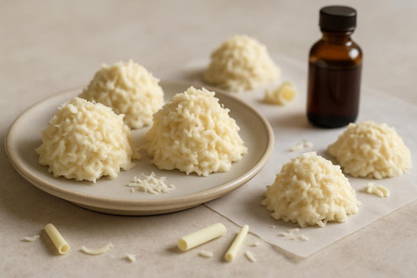 Homemade white chocolate coconut haystacks