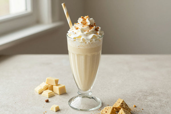 White Chocolate Cookie Dough Milkshake in a glass