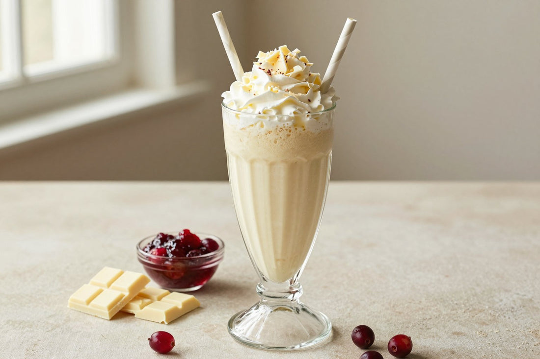 White Chocolate Cranberry Milkshake in a glass