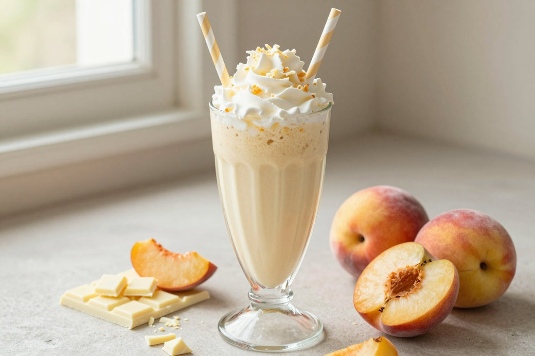 White Chocolate Peach Milkshake in a glass