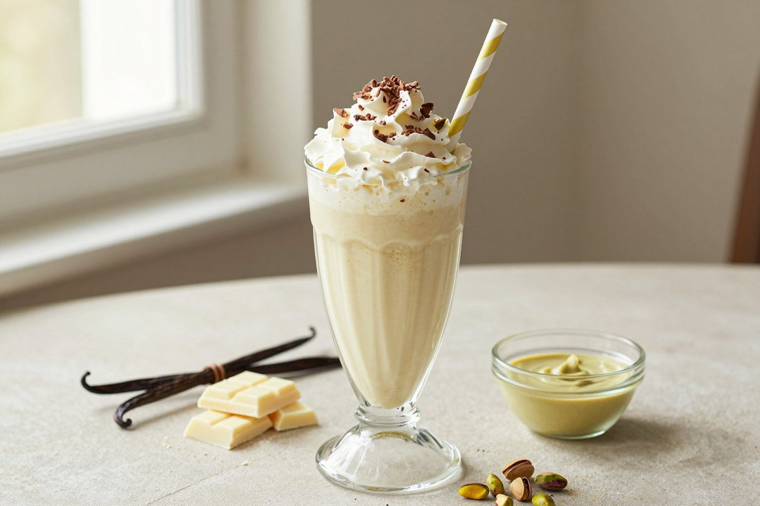 White Chocolate Pistachio Milkshake in a glass