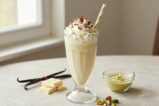 White Chocolate Pistachio Milkshake in a glass