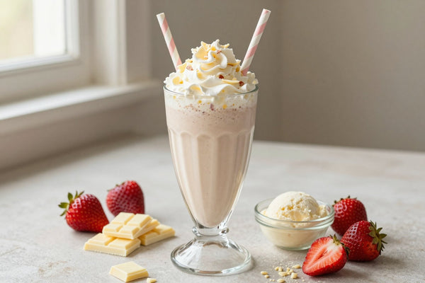 White Chocolate Strawberry Milkshake in a glass