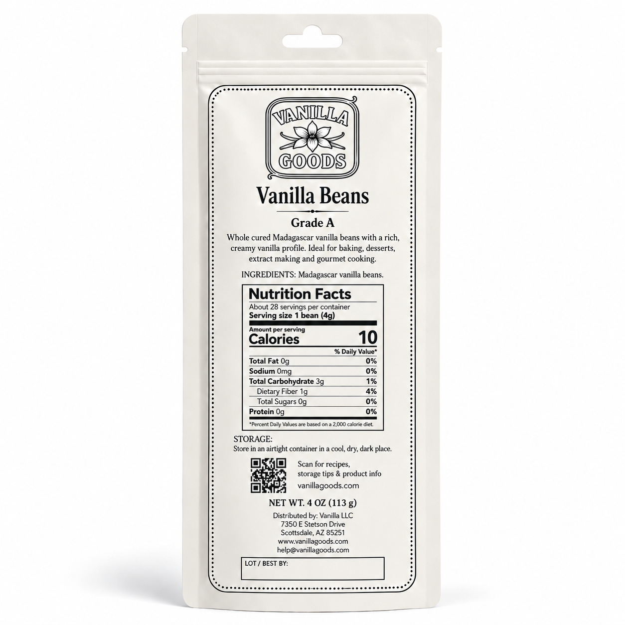 Madagascar Vanilla Beans, Grade A, 4oz bag