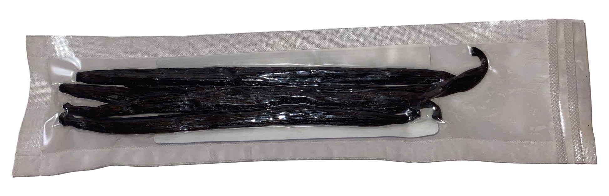 Packaged vanilla beans on a white background