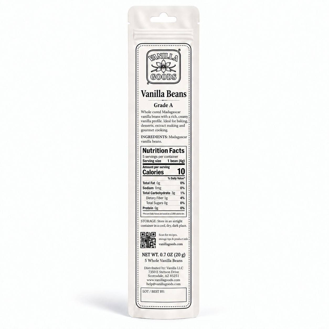 Madagascar Vanilla Beans, Grade A, 5 Beans