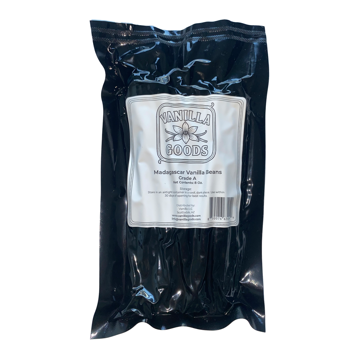 Madagascar Vanilla Beans, Grade A, 8 oz bag