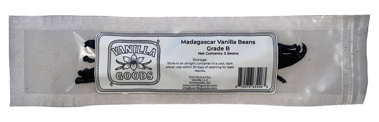 Packaging of Vanilla Goods Madagascar Vanilla Beans with a label on a white background