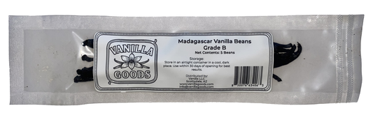 Packaging of Vanilla Goods Madagascar Vanilla Beans with a label on a white background