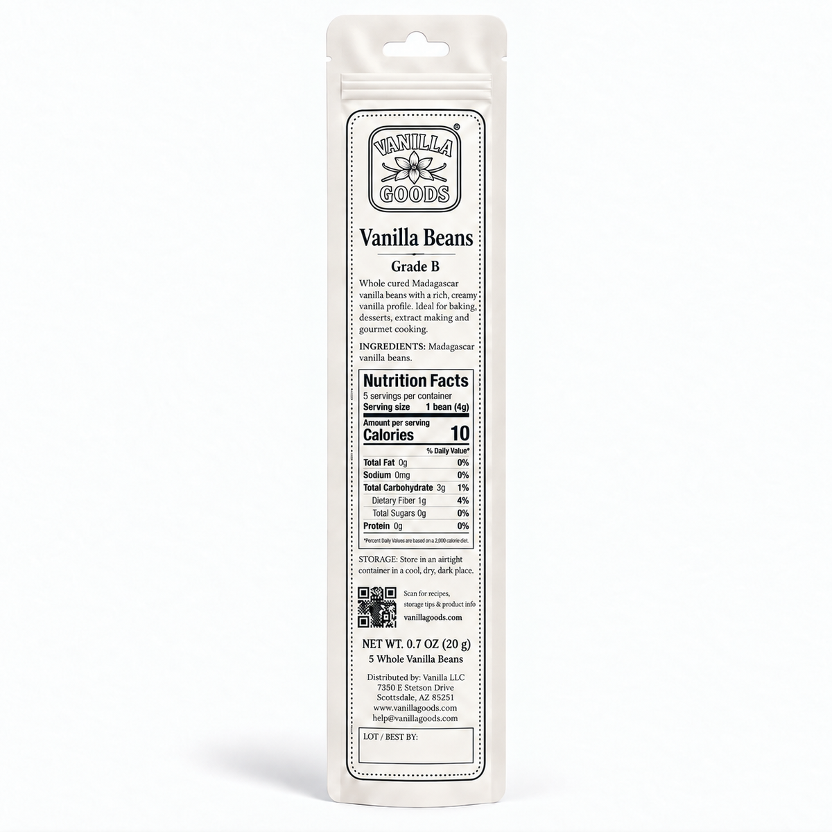 Madagascar Vanilla Beans, Grade B, 5 Beans