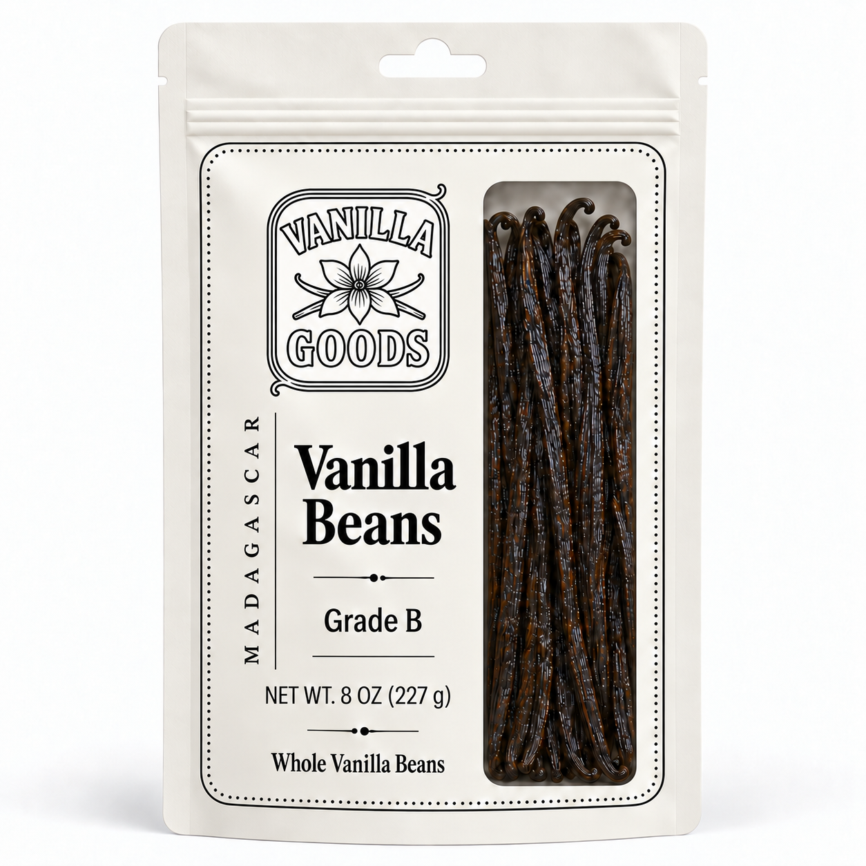 Madagascar Vanilla Beans, Grade B, 8 oz bag