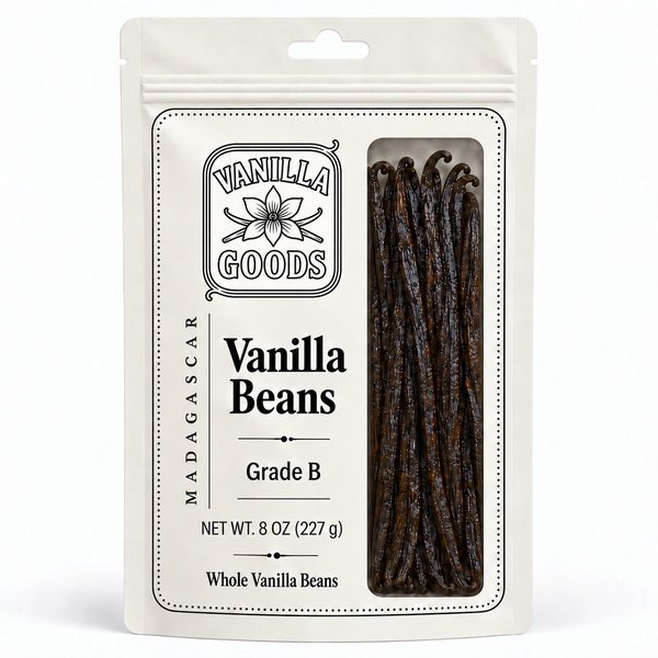 Madagascar Vanilla Beans, Grade B, 8 oz bag