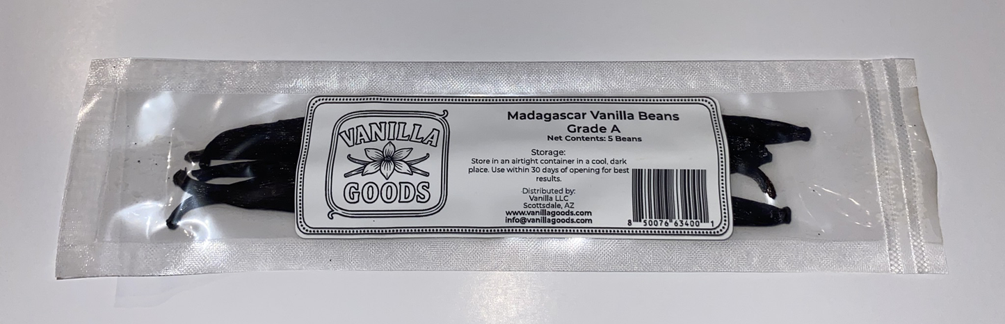 Madagascar Vanilla Beans, Grade A, 5 Beans