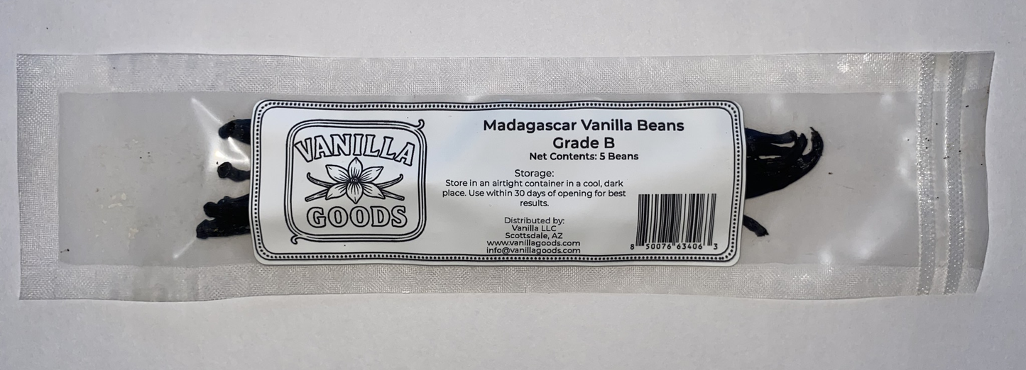 Madagascar Vanilla Beans, Grade B, 5 Beans