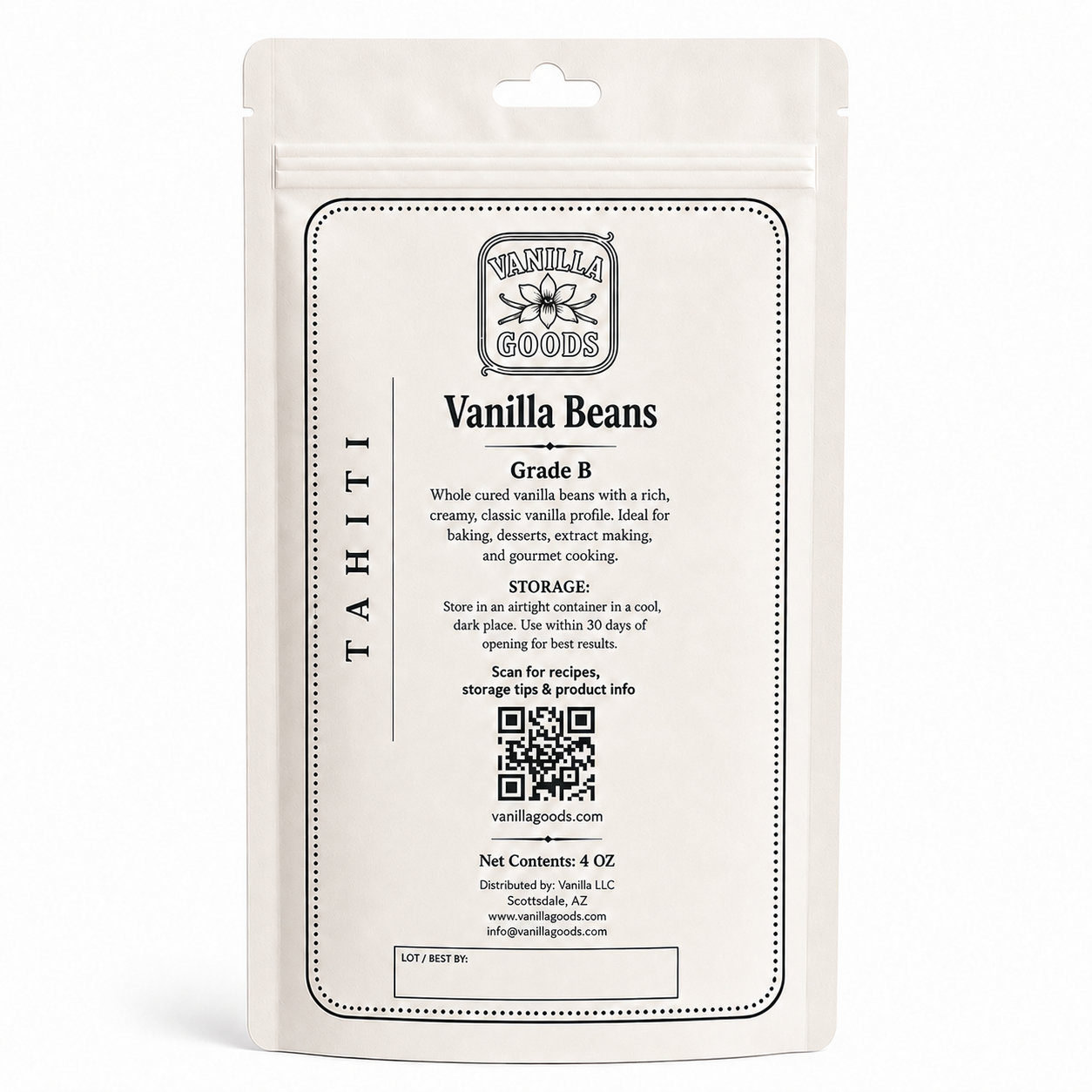 Tahitian Vanilla Beans, Grade B, 4oz bag