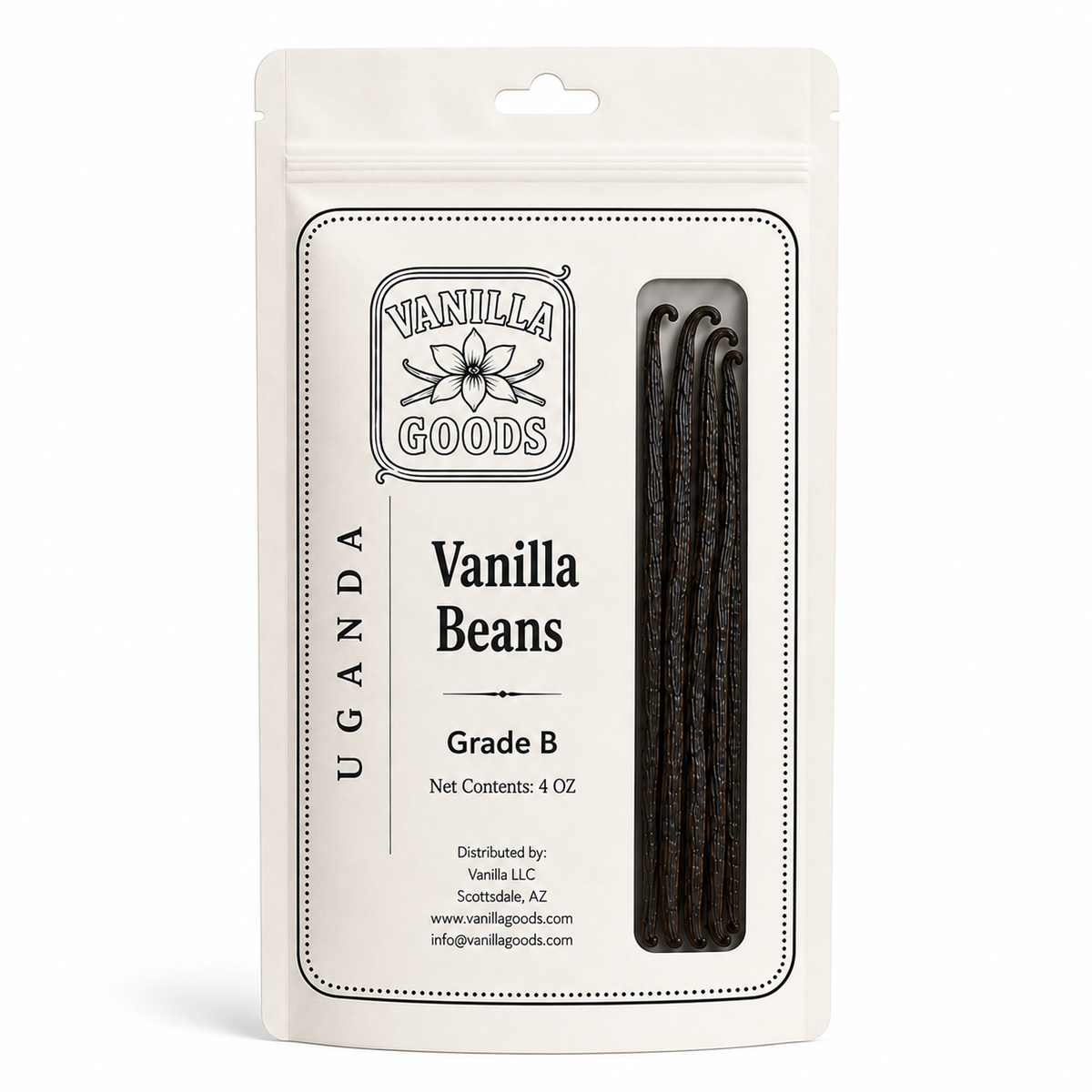 Uganda Vanilla Beans, Grade B, 4oz bag