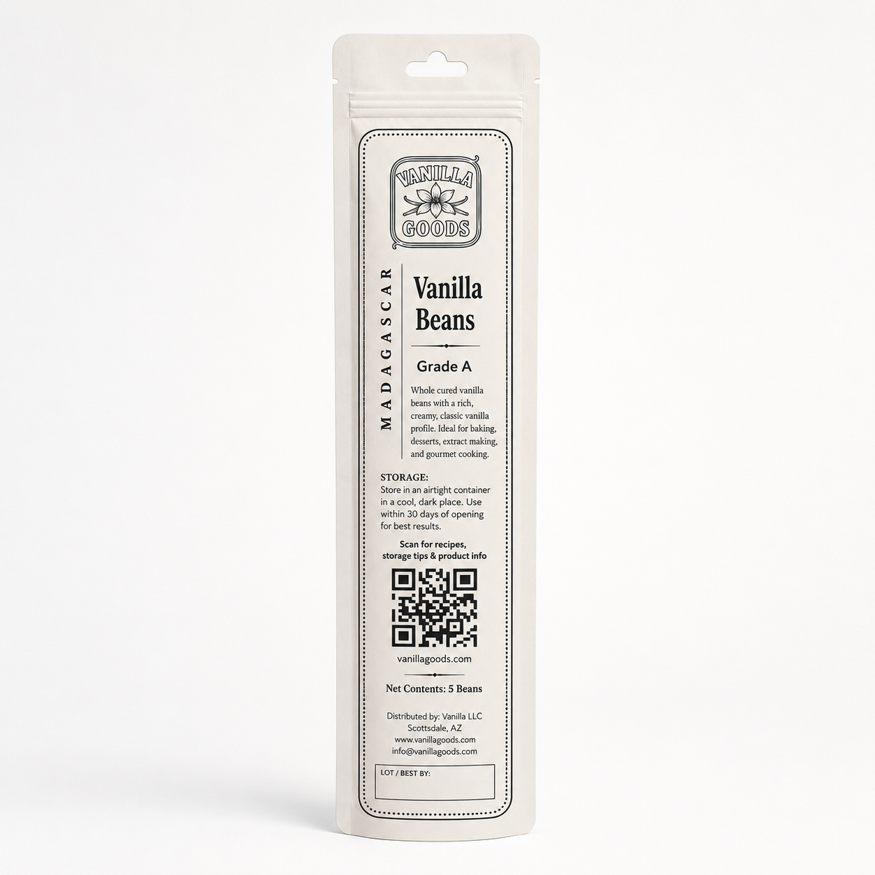 Madagascar Vanilla Beans, Grade A, 5 Beans