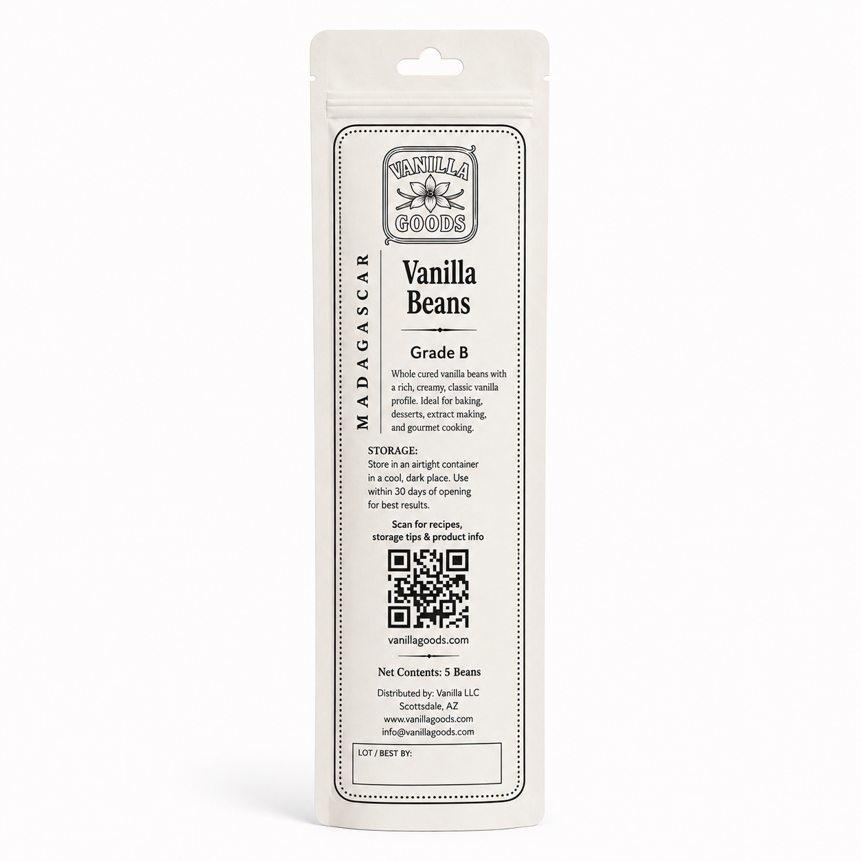 Tahitian Vanilla Beans, Grade B, 5 Beans