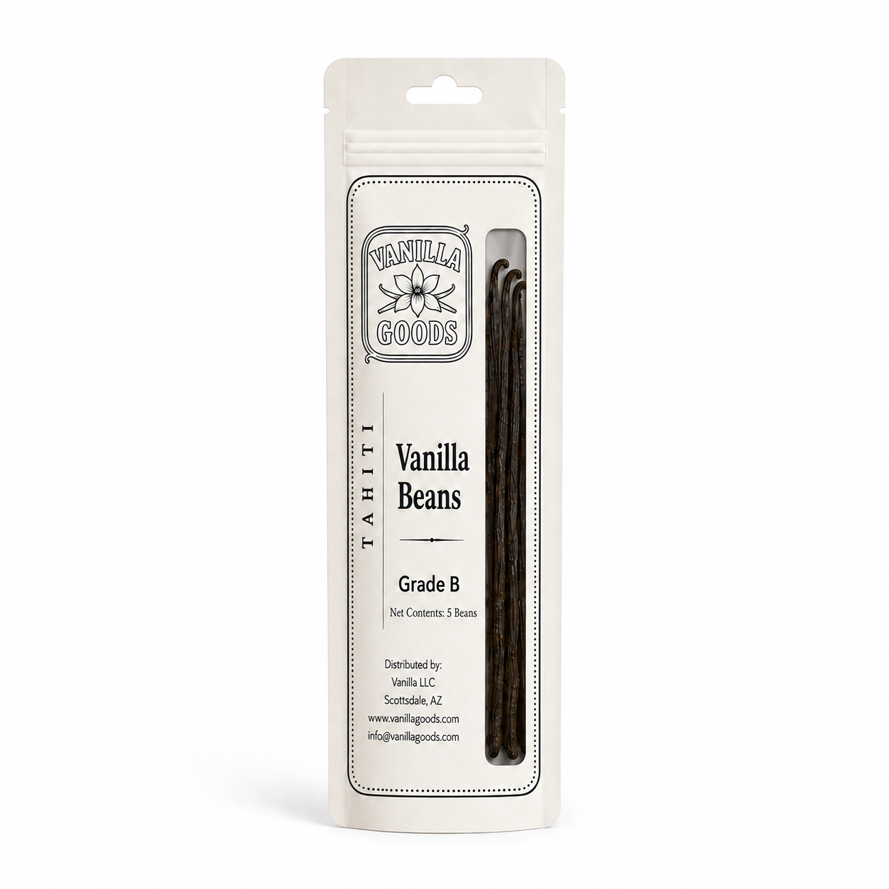 Tahitian Vanilla Beans, Grade B, 5 Beans