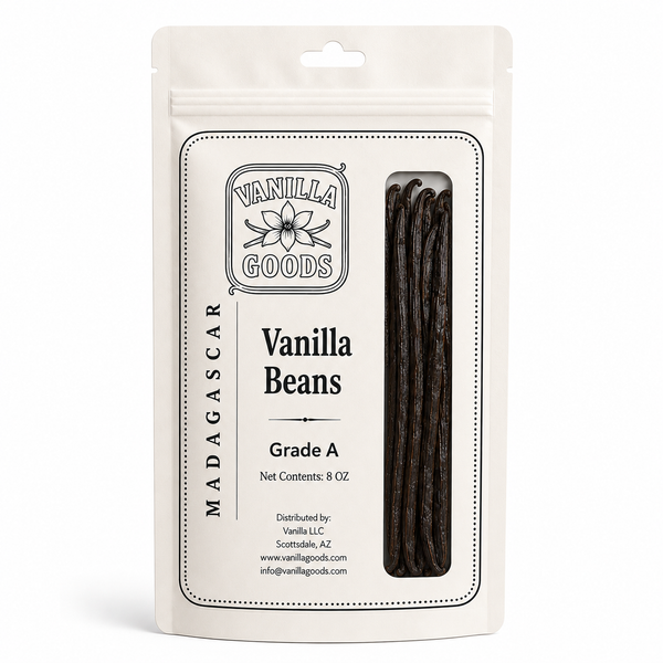 Madagascar Vanilla Beans, Grade A, 8 oz bag
