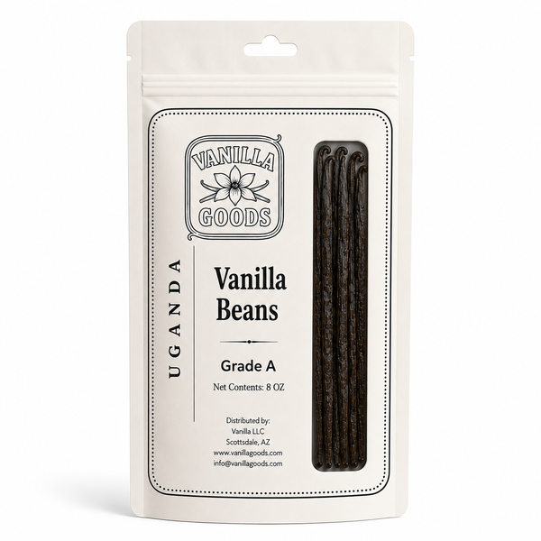 Uganda Vanilla Beans, Grade A, 8 oz bag
