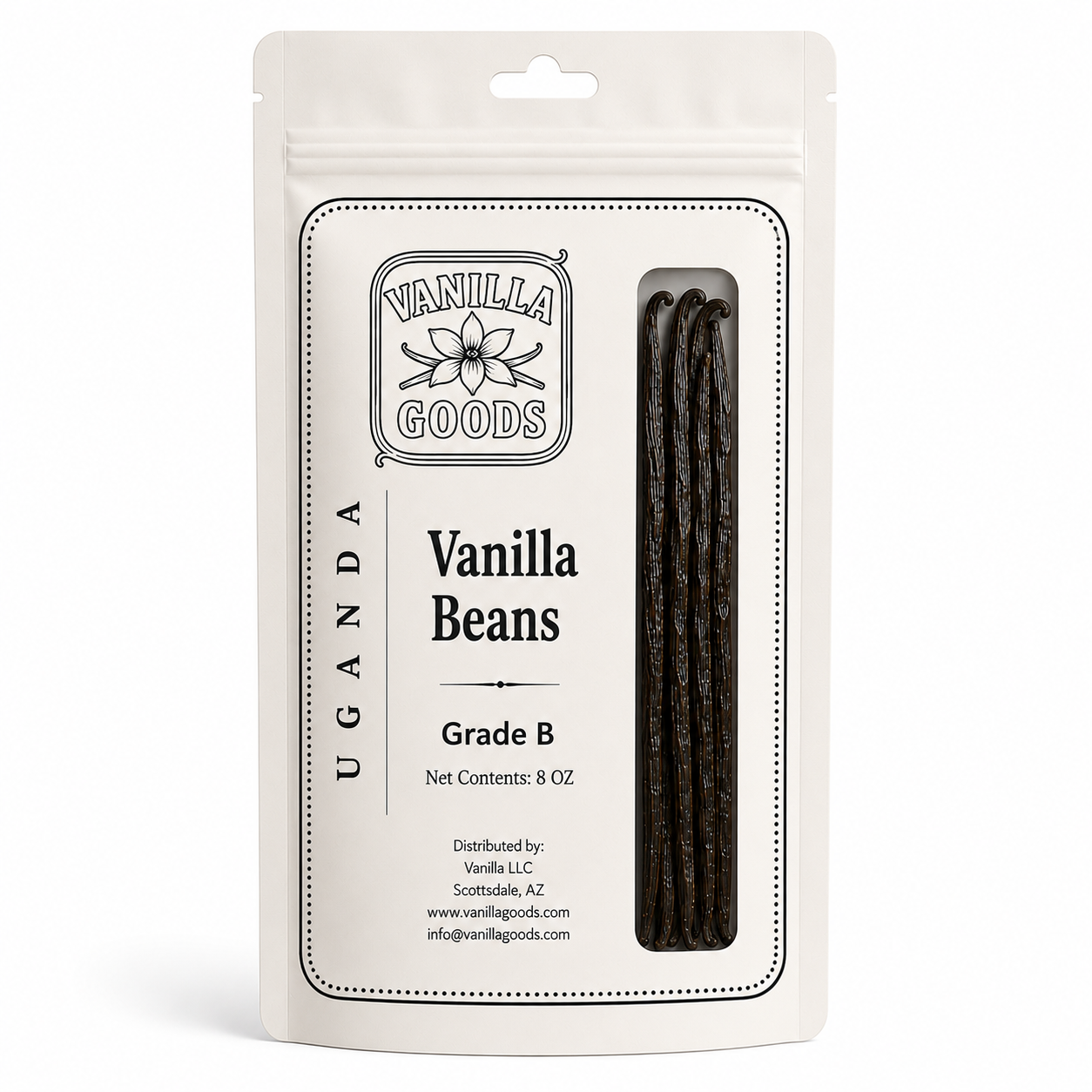 Uganda Vanilla Beans, Grade B, 8 oz bag