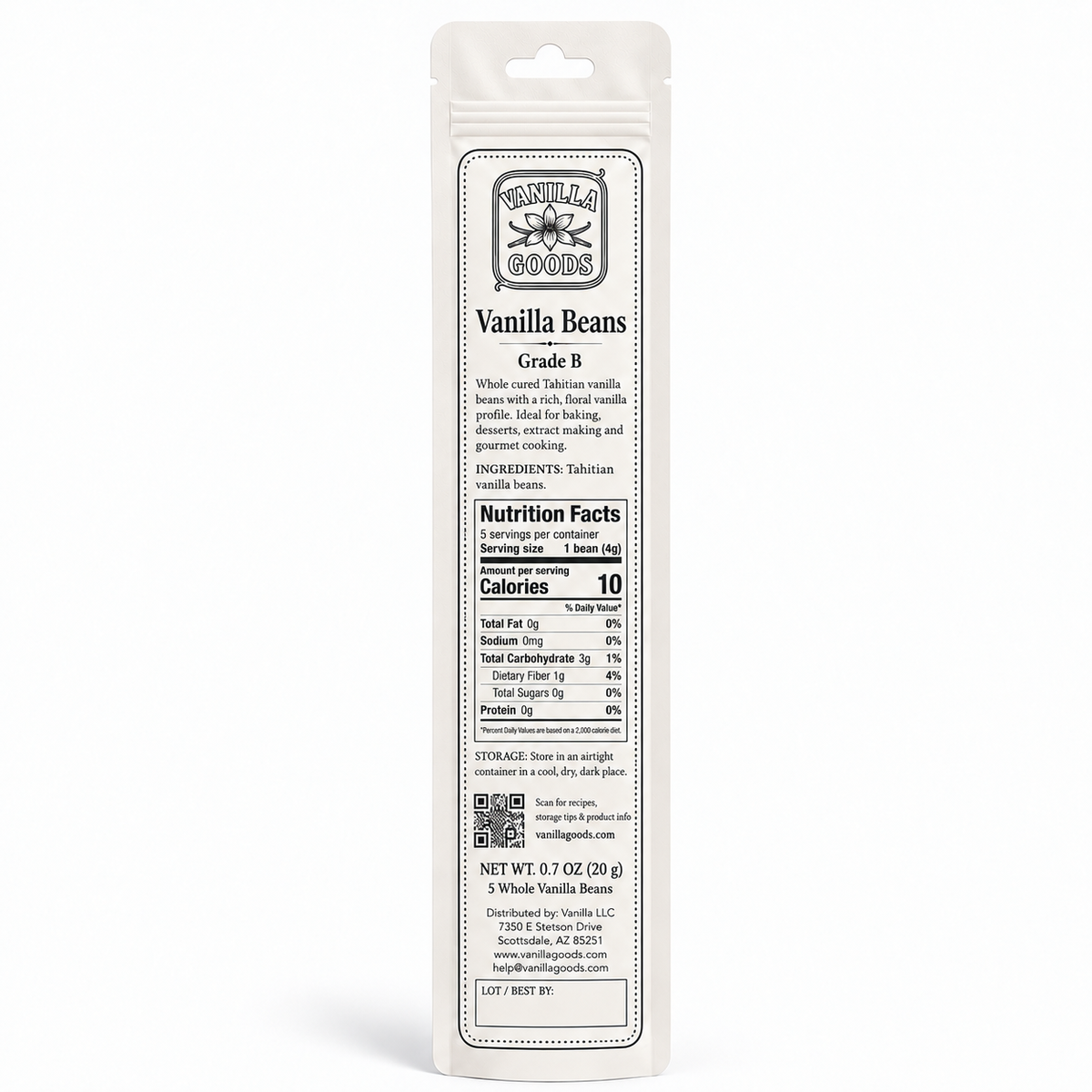 Tahitian Vanilla Beans, Grade B, 5 Beans