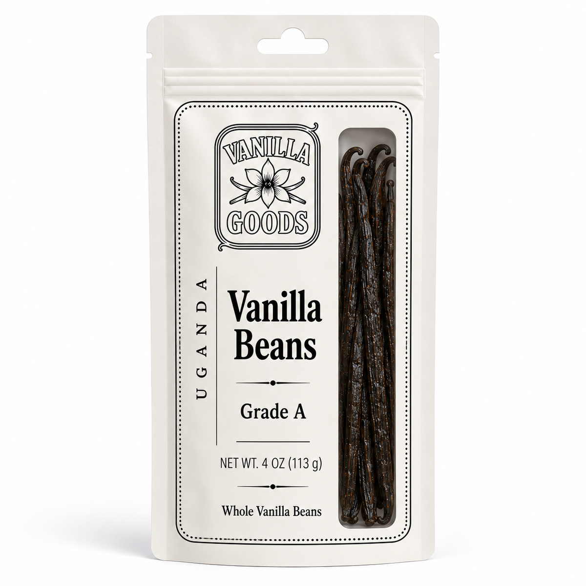 Uganda Vanilla Beans, Grade A, 4oz bag