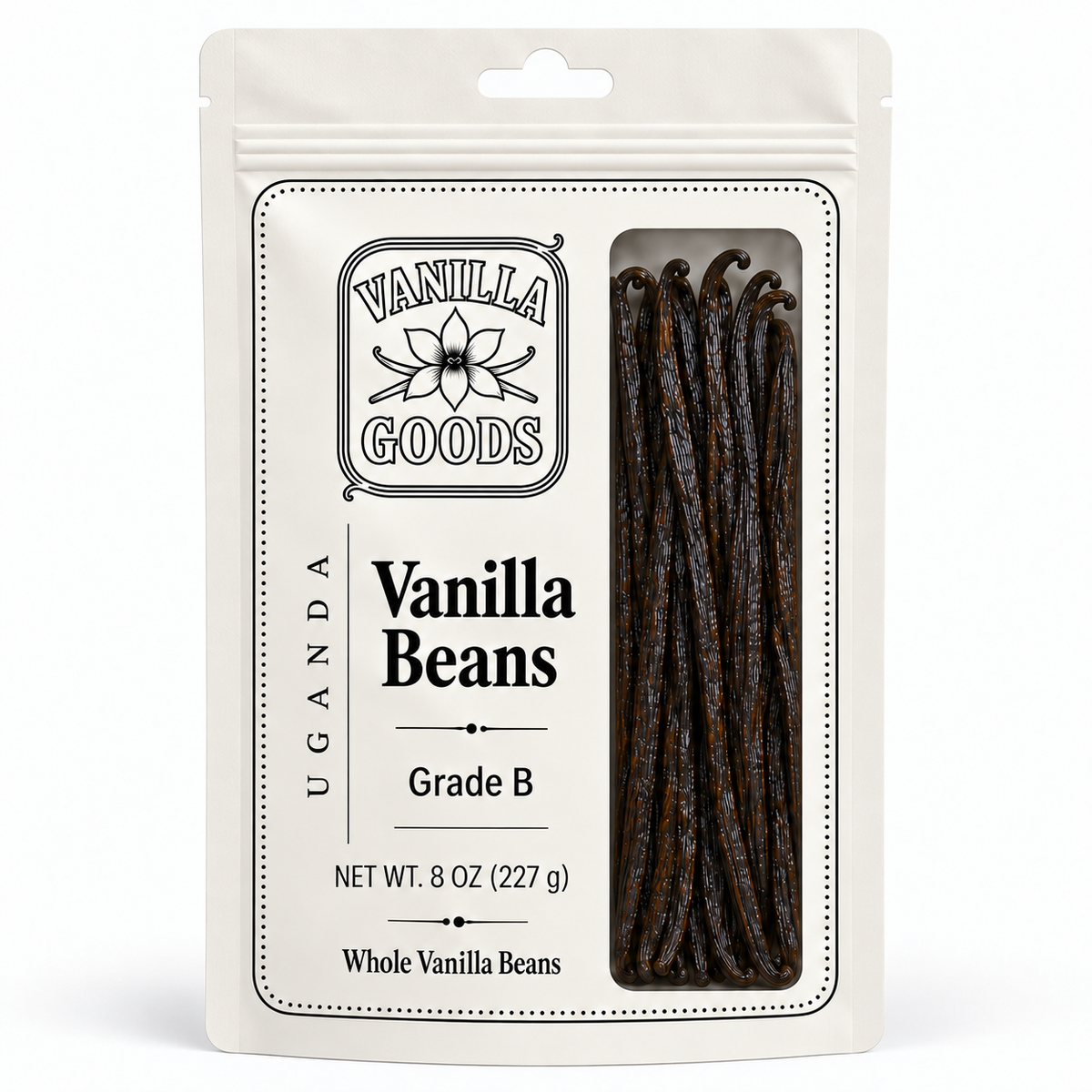 Uganda Vanilla Beans, Grade B, 8 oz bag