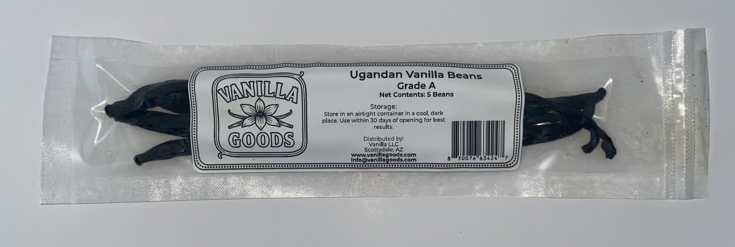Uganda Vanilla Beans, Grade A, 5 Beans
