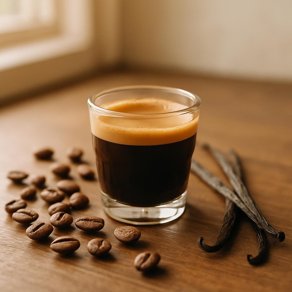African Espresso Blend served with vanilla bean pods
