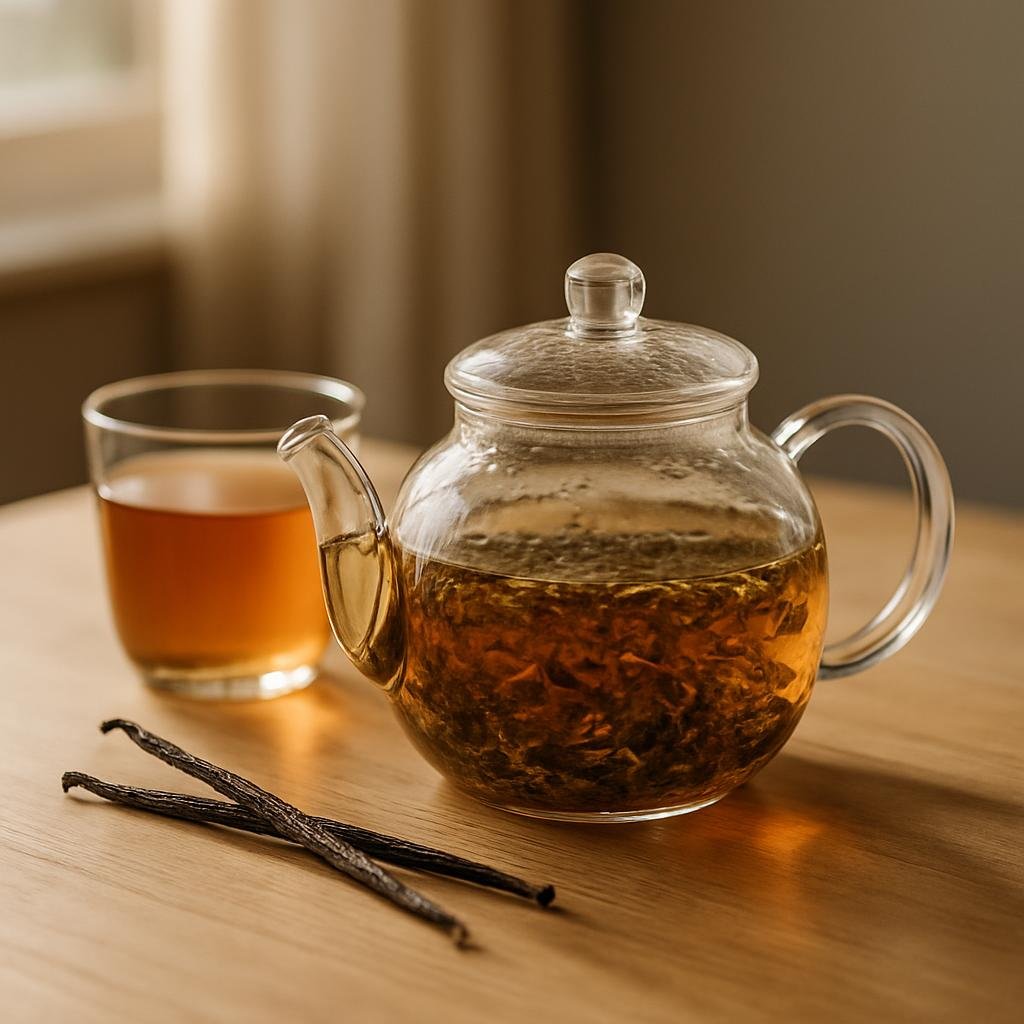 Brewing Chamomile Ginger Tea with real vanilla