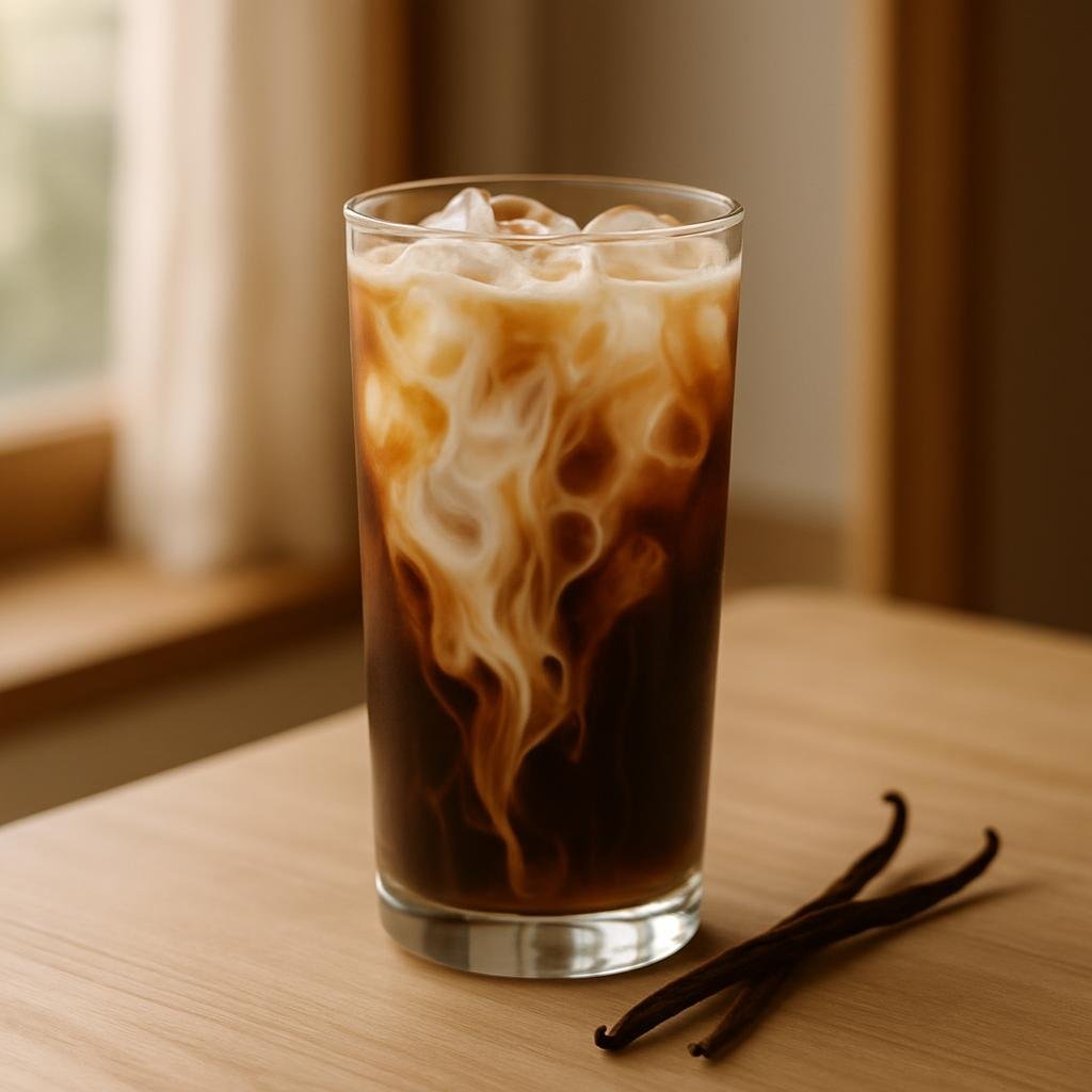 Cold Brew Coffee Blend served with vanilla bean pods