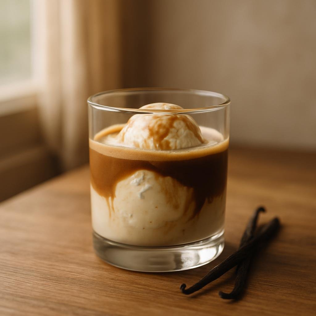 Decaf Espresso served with vanilla bean pods