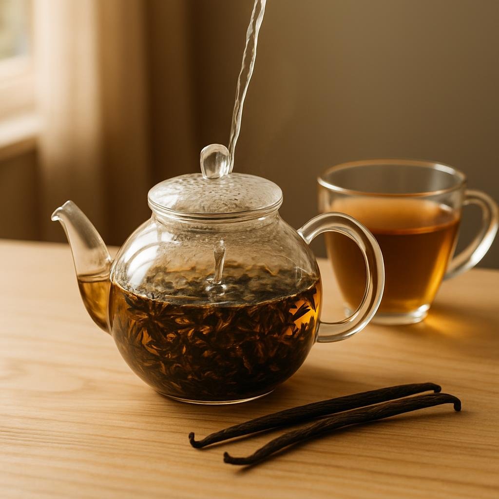 Brewing English Breakfast Tea with real vanilla