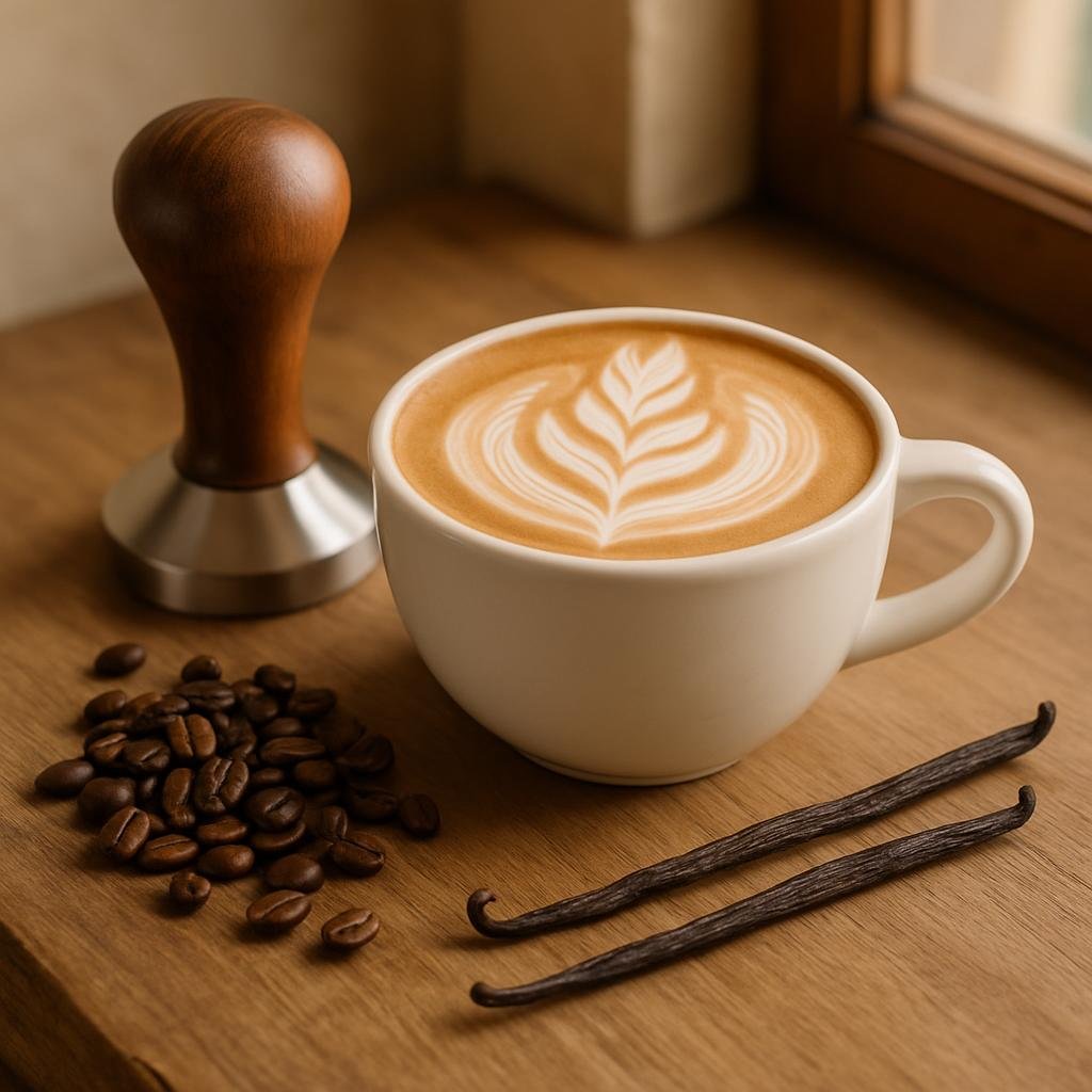 Italian Roast Espresso served with vanilla bean pods